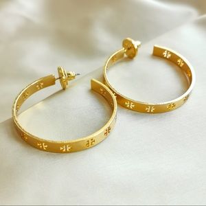 Tory Burch Gold T logo hoop earrings
